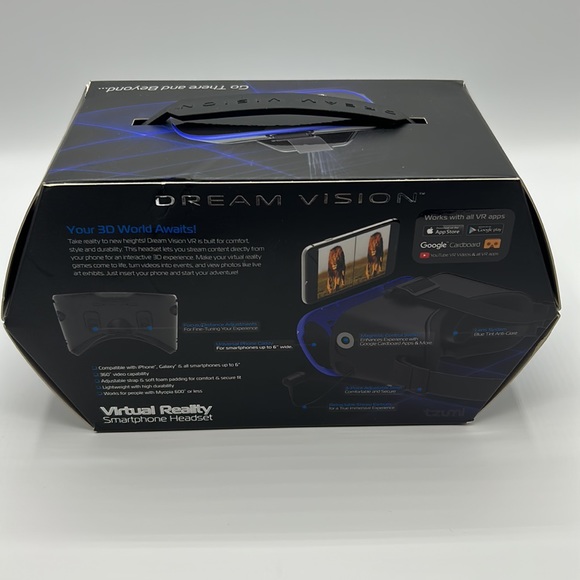 Dream Vision VR Virtual Reality 360 Smartphone Headset Earbuds iOS Android Black - Picture 2 of 9